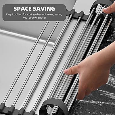 Roll Up Over The Sink Dish Drying Rack Kitchen Rolling Dish Drainer,  Foldable Sink Rack Mat Stainless Steel Wire for Kitchen Sink Counter