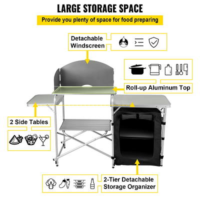 VEVOR Camping Kitchen Table with 3 Storage Organizer Outdoor