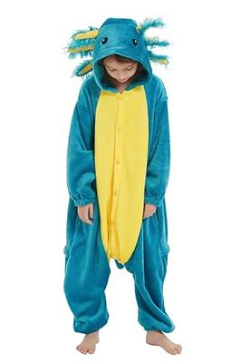 DarkCom Animal Onesie for Kids,Flannel Cosplay Blue Axolotl