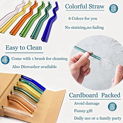 6PCS Reusable Glass Straws, Shatter Resistant Bend Glass Straws