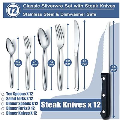 24 Pcs Silverware Set with Steak Knives Service for 4,Stainless Steel Flatware  Set,Mirror Polished Cutlery Utensil Set,Home Kitchen Eating Tableware Set,Include  Fork Knife Spoon Set,Dishwasher Safe