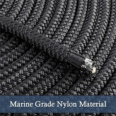Five Oceans 4-Pack 3/8 inch x 15' Boat Dock Lines with 12 inch Eyelet, Marine-Grade Black Premium Double Braided Nylon Boat Rope 3/8 inch, Boat Ropes