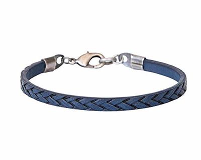 Leather Blue Bracelet Round Braided Bracelet Men Bracelet 