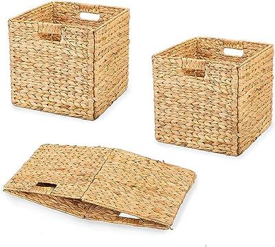 StorageWorks Wicker Toilet Basket Tank Topper, Toilet Paper Basket for Back  of Toilet Tank Top, 3-Section Water Hyacinth Storage Baskets, 2-Pack