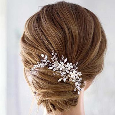 Wedding Hair Combs Pearl Bridal Hair Accessories Hair Side Comb Clip Flower  Rhinestone Pearl Hair Clip Bridal Barrettes Silver