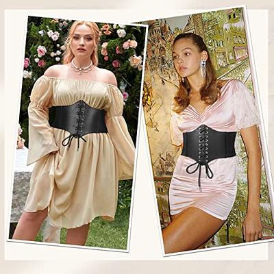 Women Lady Tied PU Leather Corset Waist Wide Belt Cincher Elastic Stretchy  Band 