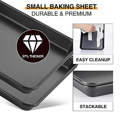 HONGBAKE Toaster Oven Pans for Baking, Nonstick 1/8 Cookie Sheet Pan Set,  Small Baking Tray, 9.7X7.5, Dishwasher Safe and Heavy Duty, 2 Pack - Black