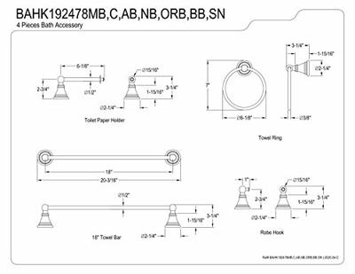Kingston Brass 5-Piece Bathroom Accessory Set, Brushed Nickel BAHK1612478SN