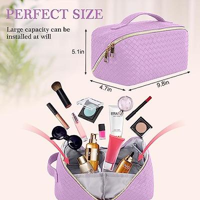 Travel Makeup Bag, Large Capacity Cosmetic Bag, Portable Makeup Bags for  Women, PU Leather Waterproof Checkered Makeup Bag with Dividers and Handle