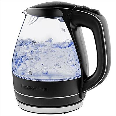 Ovente Glass Electric Kettle Hot Water Boiler 1.7 Liter ProntoFill Tech Portable Kettle