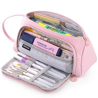 Aiscool Big Capacity Pencil Case Bag Pen Pouch Holder Large Storage Stationery Organizer for School Supplies Office College Teen (Pink)