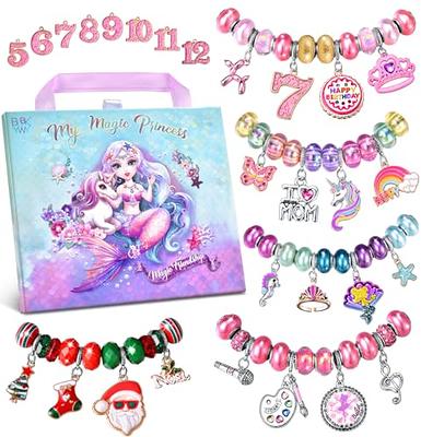 Jewelry Making Kit for Age 6-12 Girls DIY Beads Bracelet Making Kit with  Portable Jewelry Organizer Box Unicorn Mermaid Pendants Charm Resin Beads