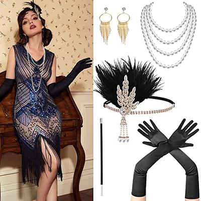 5pcs 1920s Great Gatsby Theme Party Costume Accessory Set Vintage Flapper  Dress Accessory Women Glove Hair Jewelry