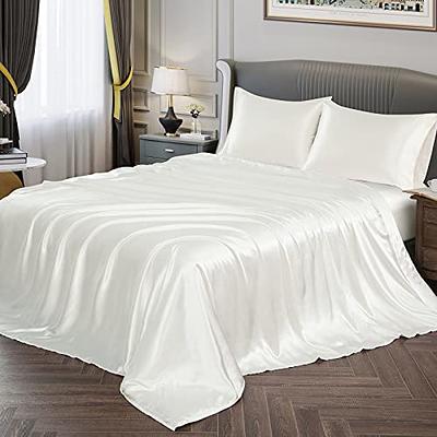 Vonty Satin Sheets Full Size Silky Soft Satin Bed Sheets Ivory