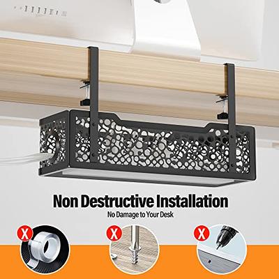 16.5-Inch Under Desk Cable Management Tray - Wire Management Under Desk with Cable Clip Holders - Under Table Cable Management Tray for Home and Offic