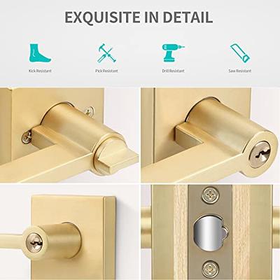 Satin Brass Door Handles Interior Exterior Door Knobs With Lock And Key