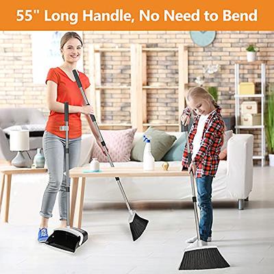 Broom and Dustpan Set for Home with Lid Indoor Upright Dustpan and Broom  Combo Dust Pan with Long Handle Standing Sweeper Angle Broom Sweeping Room