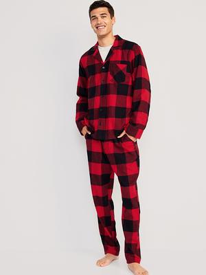 WDIRARA Men's Plaid Button Pajama Set