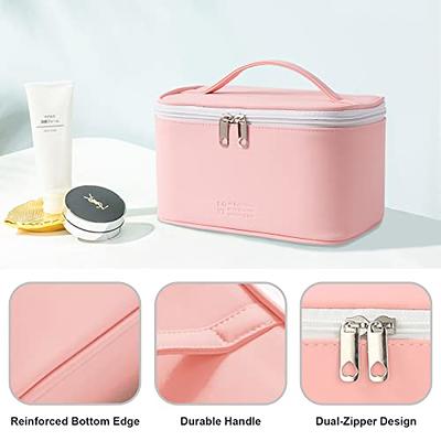 Makeup Bag - Large Capacity Travel Cosmetic Bag for Women, Multifunctional  Open Flat Toiletry Bag with Handle, Washable Waterproof Beauty Zipper