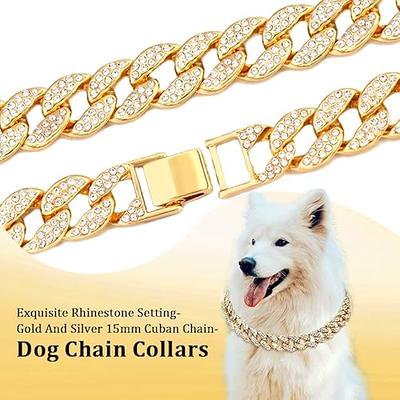 Loveshine Chain Dog Collar High Polished Silver Cuban Link Dog Chain 15MM  Thick Chain Collar Metal Stainless Steel Heavy Duty Slip Dog Collars for