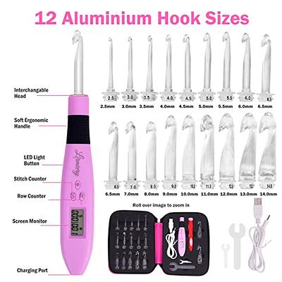 Lirmiery17 Sizes Counting Crochet Hook Set Digital 2.50~14.0mm,2 Levels  Brightness Dimmable Light Up Crochet Hooks for Stitch & Row Counter,Beginner  Knitting Kit with 17Interchangeable Crochet Hooks - Yahoo Shopping