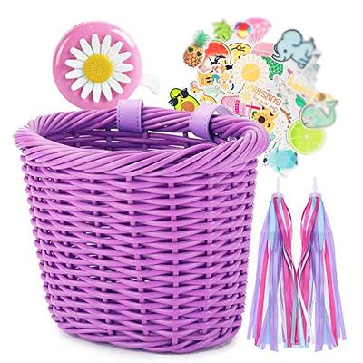 Girl's Bike Basket, Front Handlebar Kid's Bicycle Basket with Bike Bells  Streamers for Kids Chirlden Gift DIY Sets