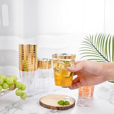 I00000 100PCS Gold Plastic Cups,10 oz Clear Plastic Cups with Gold