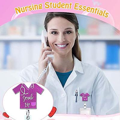 Scrub Life Nurse Badge Reel Glitter Pink Heart Badge Reels Retractable for  Nurses Badge Clip Cute Funny CNA LPN RN ID Card Badge Holder with Alligator