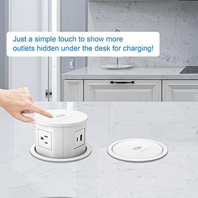 Automatic Pop up Power Outlet with 15W Wireless Charger,Pop up Electrical  Outlets for Countertops,4.7'' Diameter Round Pop Up Counter Outlet with 4