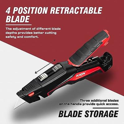 Kata 2Pack Utility Knife Box Cutter Retractable Folding Razor Knife Set Heavy Dudy Safety Cutter 10pcs SK5 Sharp Blades Included Red