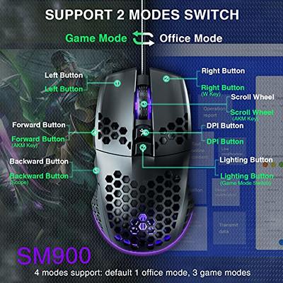 Honeycomb Shell Wired Gaming Mouse RGB Backlit Lightweight 2400DPI For PC  PS4