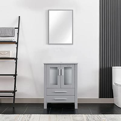 eclife Bathroom Under Sink Vanity Cabinet, Pedestal Sink Storage Cabinet w/  2 Doors and Shelf, Free Standing Cabinet Space Saver Organizer, Grey