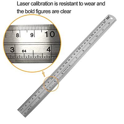 12 inch Stainless Steel Ruler with Hole for Hanging - Inches and Centimeters, Silver