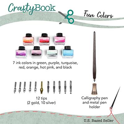 Craftybook Calligraphy Set for Beginners - Wooden Caligraphy Pens for Writing with Ink and 12pc Calligraphy Pen Nibs