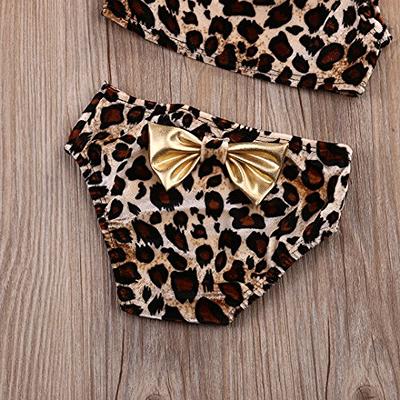 Kids Baby Girls 3pcs Leopard One Shoulder Vest Panties Bowknot