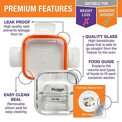 4 Compartment Twist Lock, Stackable, Leak-Proof, Food Storage, Snack Jars & Portion Control Lunch Box by BariatricPal - Variety Pack