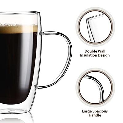 15 Oz Double Walled Coffee Cups Glass Coffee Mugs Clear Coffee Mug with Lid  Insulated Coffee Mug Perfect for Cappuccino,Tea,milk ,Espresso,juice, Hot  Beverage with Handle (15oz, with glass lid) 