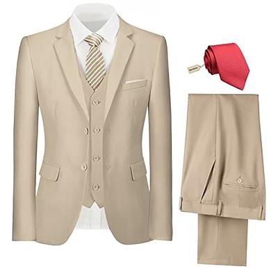  YiMinpwp Mens 2 Piece Suit with Belt Holiday Prom Party Suit  Jacket+Pants Beige : Clothing, Shoes & Jewelry