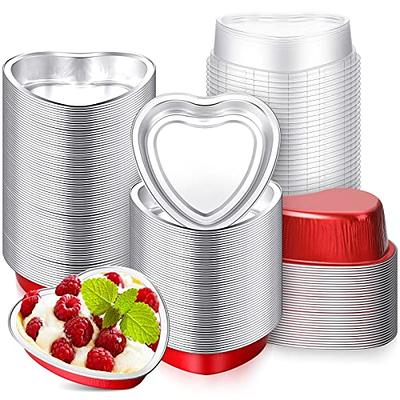 100 Sets 9 oz Heart Shaped Cake Pans with Lid Aluminum Foil