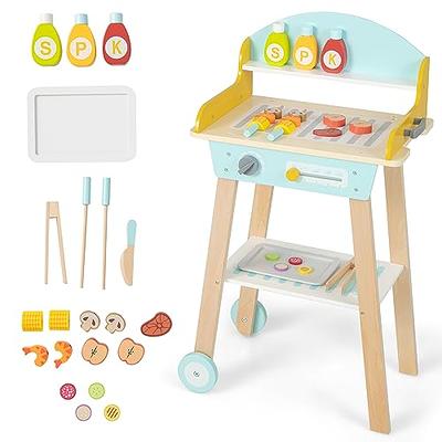 Lehoo Castle Wooden Play Food Sets for Kids Kitchen, Food Toys for Toddlers  3+ Year Old, with Shopping Bag, Pretend Food Play Kitchen Cutting