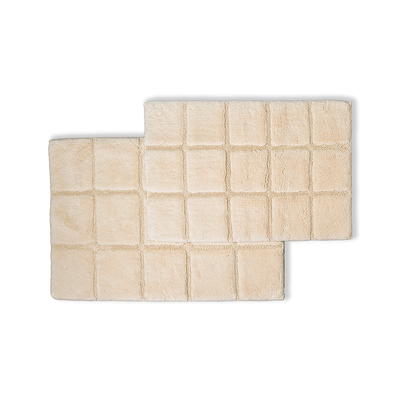 Superior Cotton 2-Piece Solid Checkered Non-Slip Bath Rug Set ,Ivory