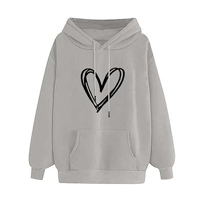 preppy for Teen ZunFeo members Top Oversized Soft for Tops Sweatshirts Pullover Heart - Hoodies prime M Drawstring Yahoo early Girls sweatshirt Y2k Cute Gray Graphic reads Shopping