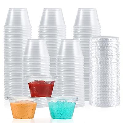 BHYTAKI Jello Short Cups, 200 Sets - 2 oz Disposable Plastic Portion Cups  with Lids, Souffle Cups, Clear Plastic Containers With Lids, Condiment Cups,  Sauce Cups,Disposable Souffle Cups.(2 oz)