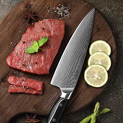 Steak Knife Set of 8, Damascus VG10 Steel Serrated Steak Knives 5-Inch -  Triple Rivet ABS Handles with Wooden Case