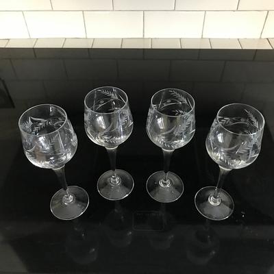 Set of 4 Vintage Etched Wine Glasses