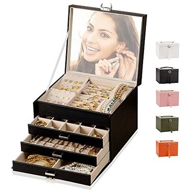 Lockable Leather Jewelry Box with Mirrored for Necklace Ring