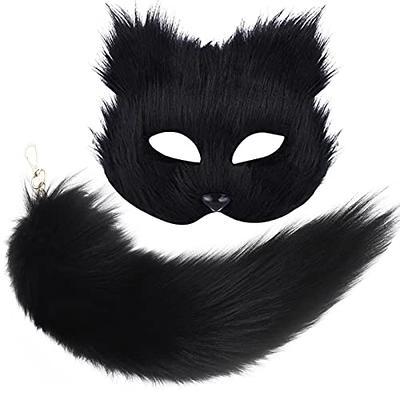 Lupidyyxun Fox Cat Wolf Mask Fox Cat Ears and Tails Set Furry Cat Therian Face Mask Halloween Cosplay Costume Party Masks (Red Mask-Red Tail)