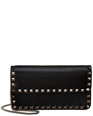 Valentino Vsling Grainy Leather Wallet on Chain