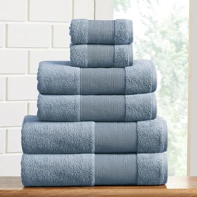 FRESHFOLDS Orange Solid 100% Cotton Ribbed Bath Towel (Set of 6)