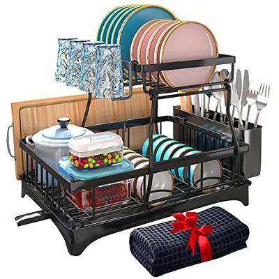 Godboat Dish Drying Rack with Drainboard, 2-Tier Dish Racks for Kitchen  Counter, Dish Drainer Set with Utensils Holder, Large Capacity Dish  Strainers with Drying Mat, Cool Kitchen Gadgets (Black) - Yahoo Shopping